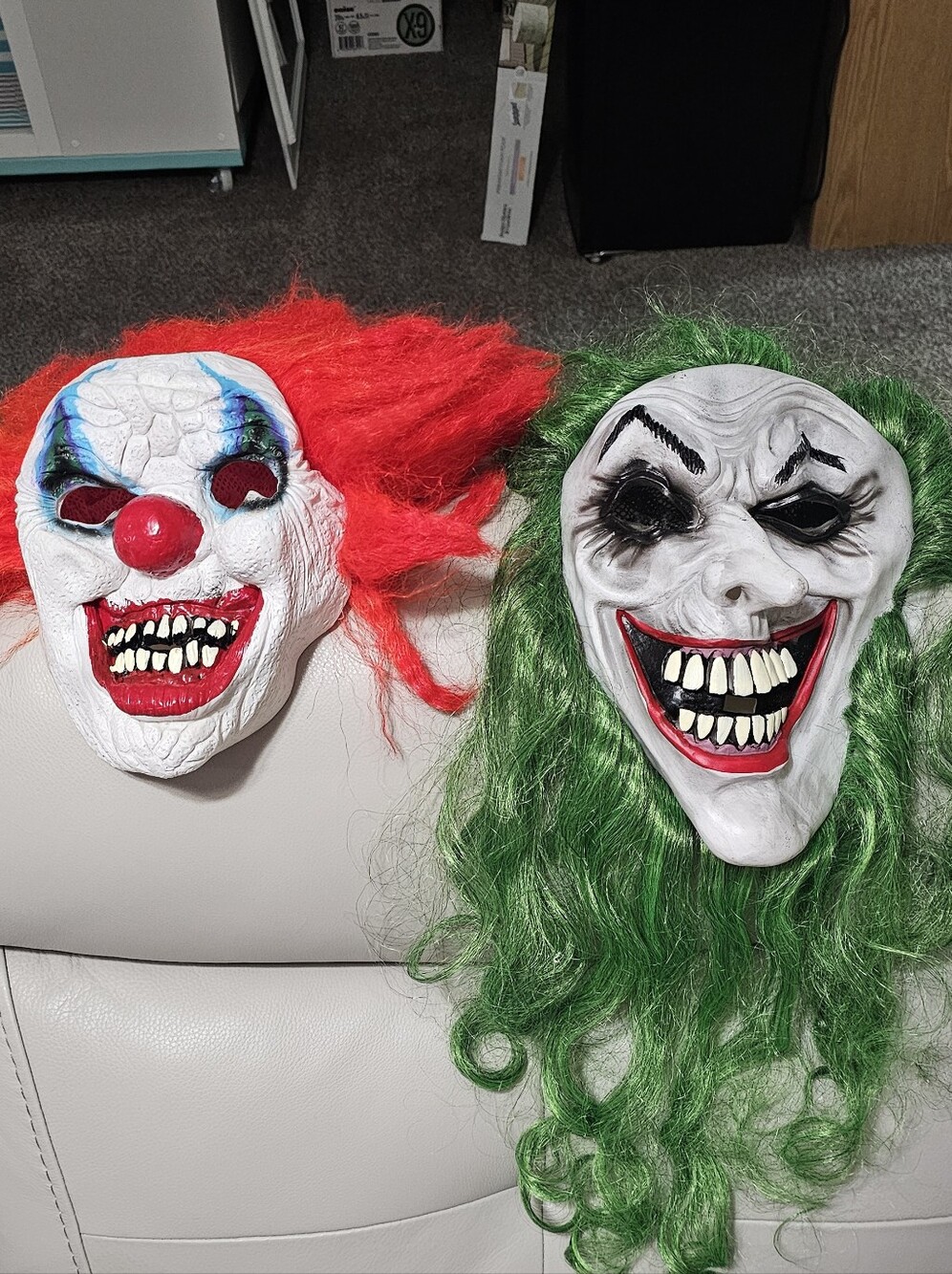 Scarlet Red Clown Mask & Green Mask - Horror Costume Mask